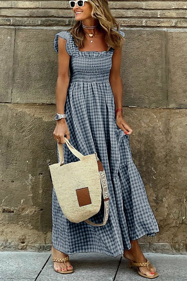 Maxi zomerjurk - Geruite lange Zomerjurk-Boutique Moda