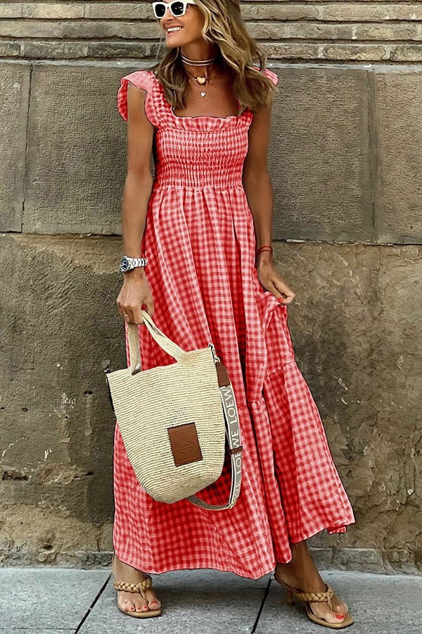Maxi zomerjurk - Geruite lange Zomerjurk-Boutique Moda