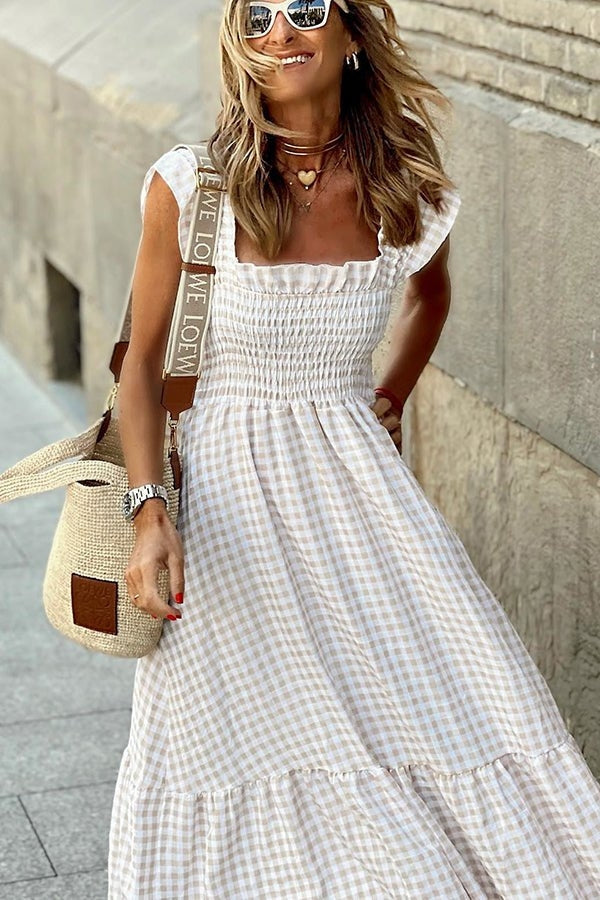 Maxi zomerjurk - Geruite lange Zomerjurk-Boutique Moda