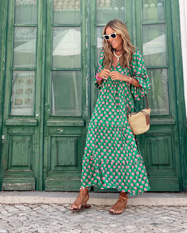Maxi-zomerjurk | Losse pasvorm | V-hals | Zomerjurk | Maxi-jurk-Boutique Moda