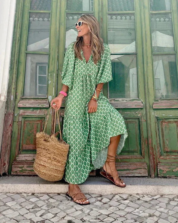 Maxi-zomerjurk | Losse pasvorm | V-hals | Zomerjurk | Maxi-jurk-Boutique Moda