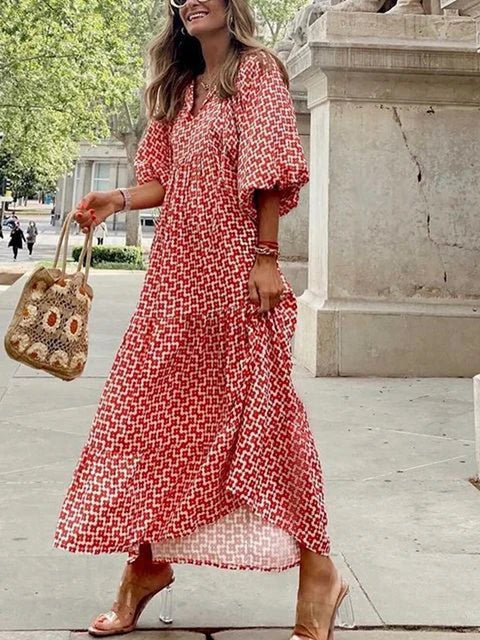 Maxi-zomerjurk | Losse pasvorm | V-hals | Zomerjurk | Maxi-jurk-Boutique Moda