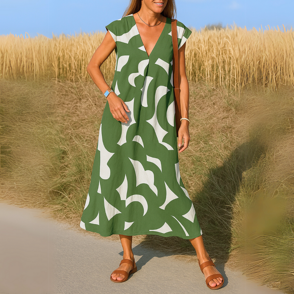Maxi-zomerjurk | Mouwloos | V-hals | Losvallende jurk | Zomerjurk-Boutique Moda