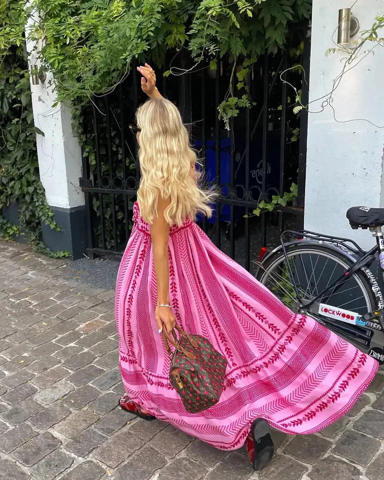 Maxi-zomerjurk | Roze | Losse pasvorm | Lange jurk | Zomerjurk-Boutique Moda