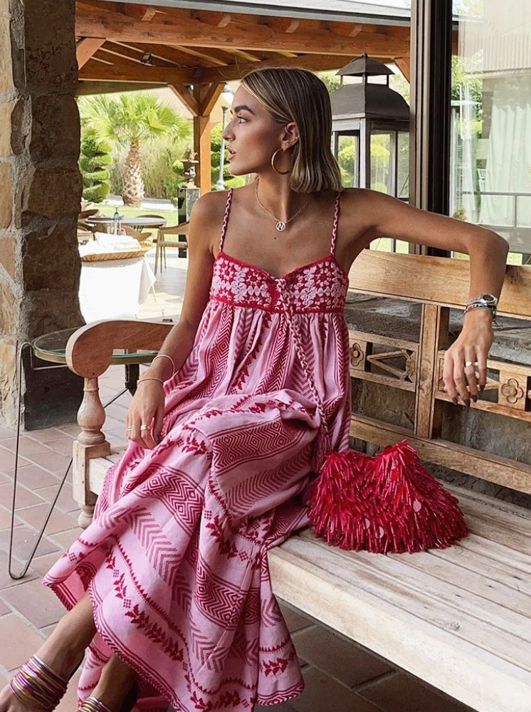 Maxi-zomerjurk | Roze | Losse pasvorm | Lange jurk | Zomerjurk-Boutique Moda
