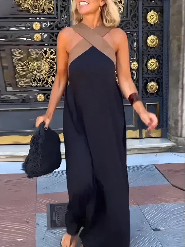 Maxijurk - Elegante zomerjurk met gekruiste hals-Boutique Moda