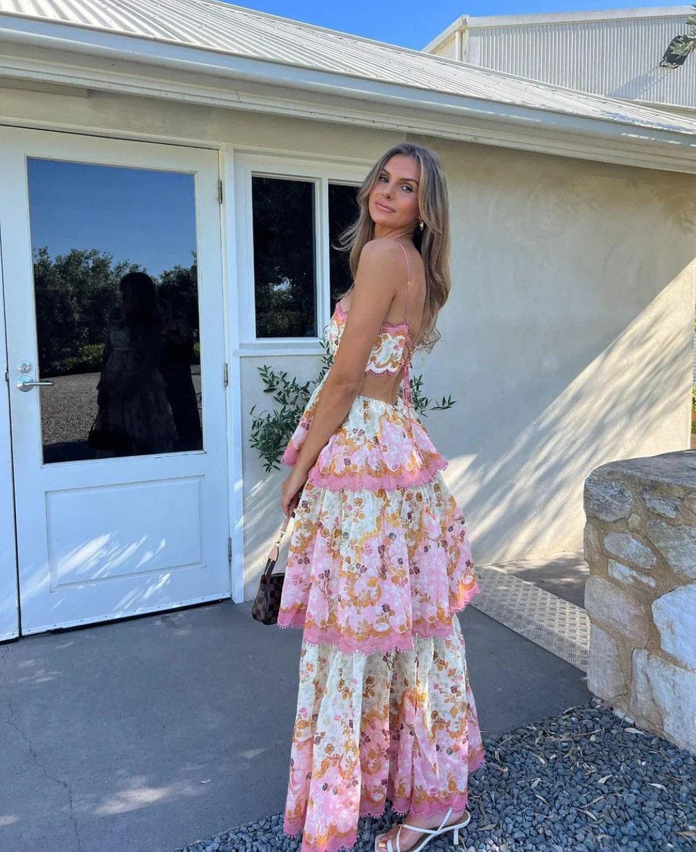 Maxijurk - Gelaagd - Roze - Rugloze jurk - Zomerjurk-Boutique Moda