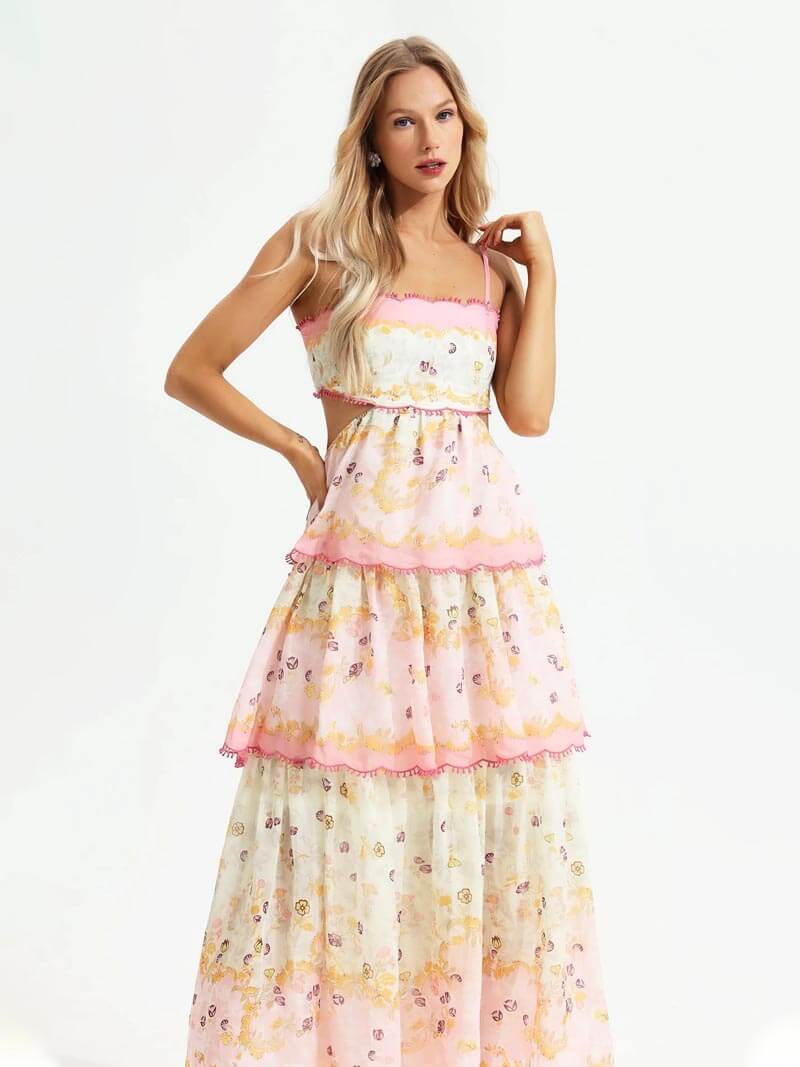 Maxijurk - Gelaagd - Roze - Rugloze jurk - Zomerjurk-Boutique Moda