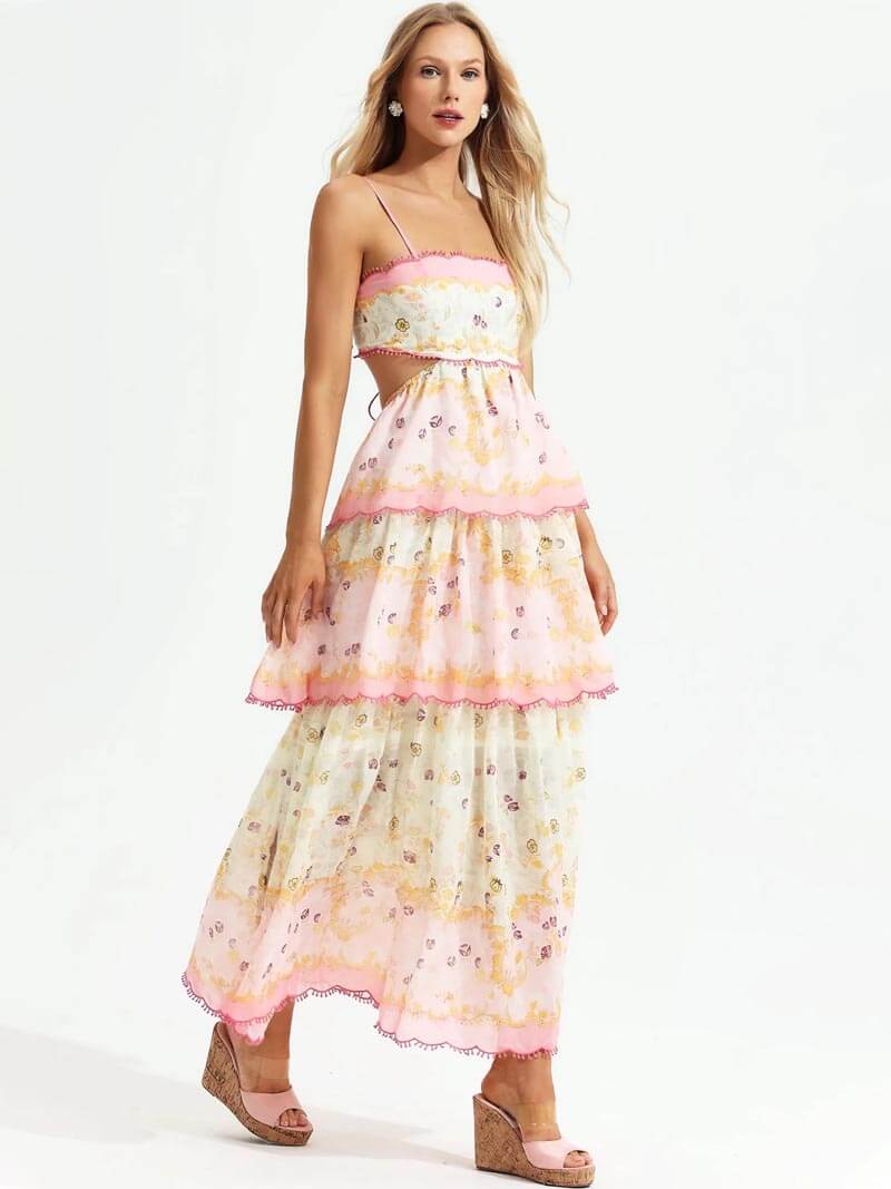 Maxijurk - Gelaagd - Roze - Rugloze jurk - Zomerjurk-Boutique Moda