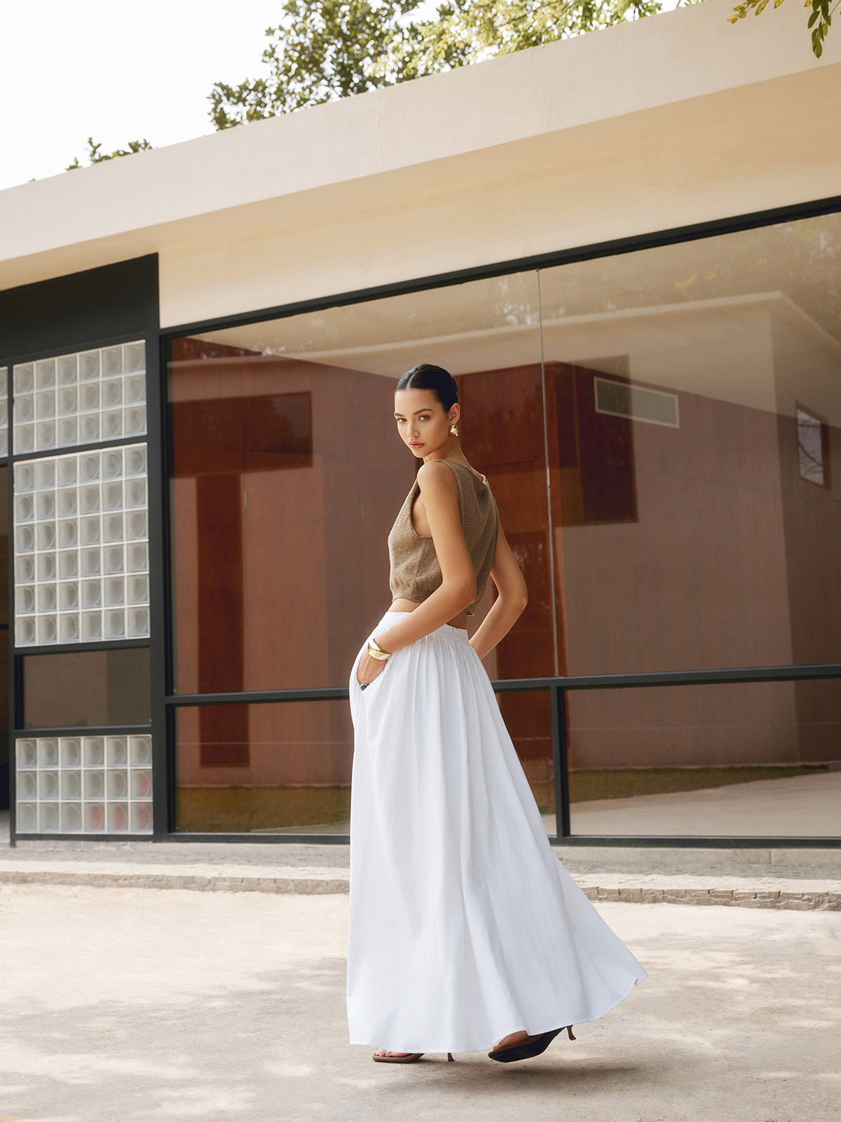 Maxirok | Normale taille | Zakken | Geplooide rok | Lange rok-Boutique Moda