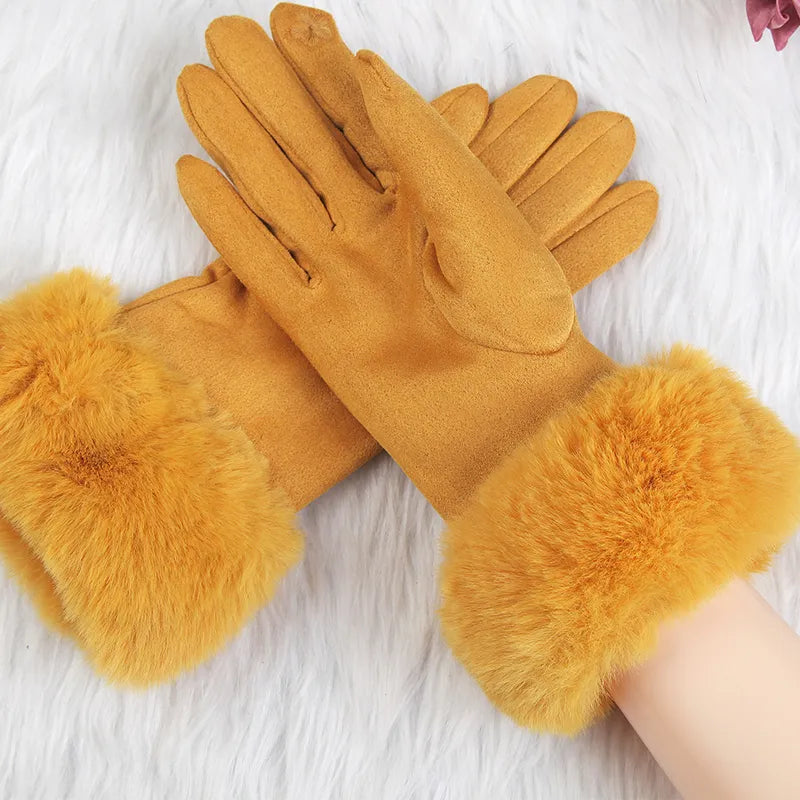 Met bont gevoerde handschoenen - Vrouwen Warme Faux Fur Fluwelen Winterhandschoenen-Boutique Moda