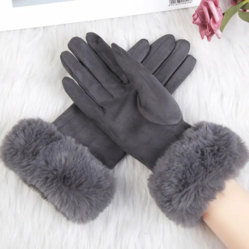 Met bont gevoerde handschoenen - Vrouwen Warme Faux Fur Fluwelen Winterhandschoenen-Boutique Moda
