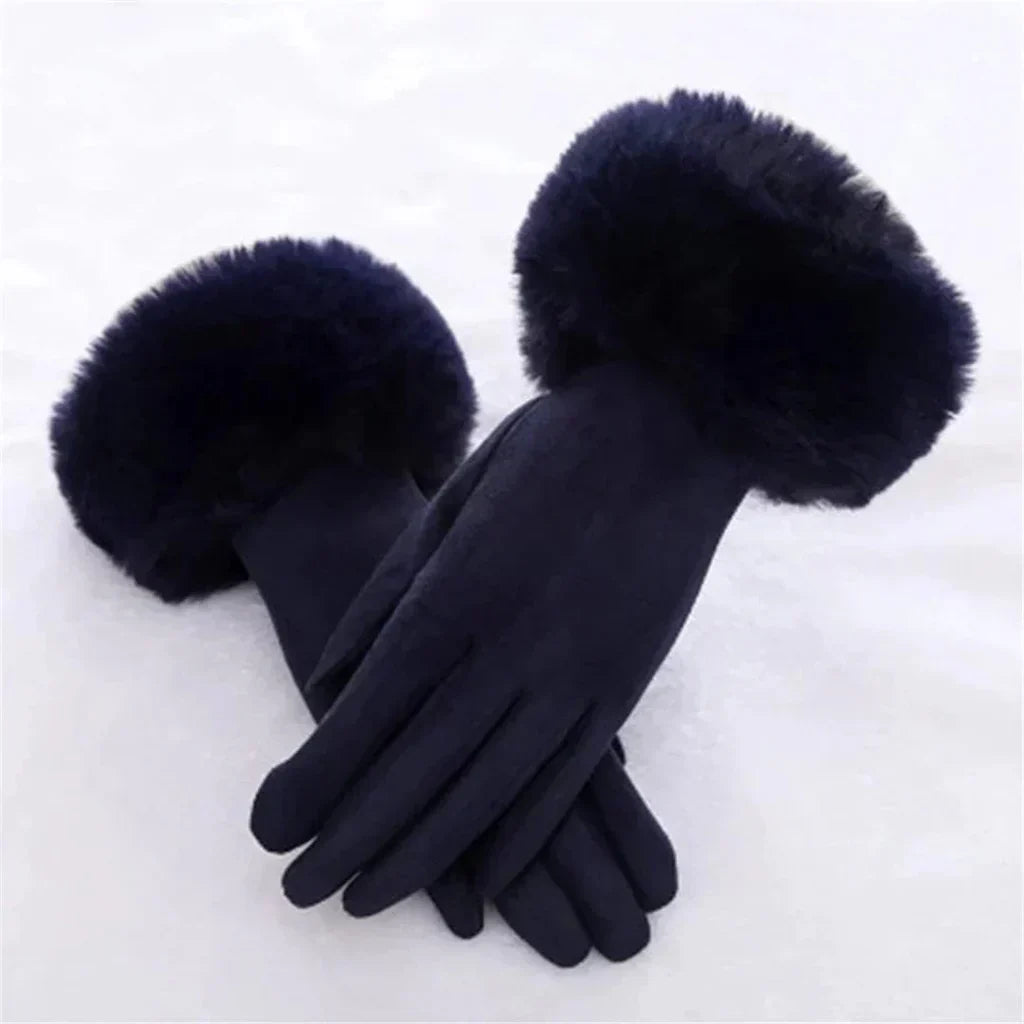 Met bont gevoerde handschoenen - Vrouwen Warme Faux Fur Fluwelen Winterhandschoenen-Boutique Moda