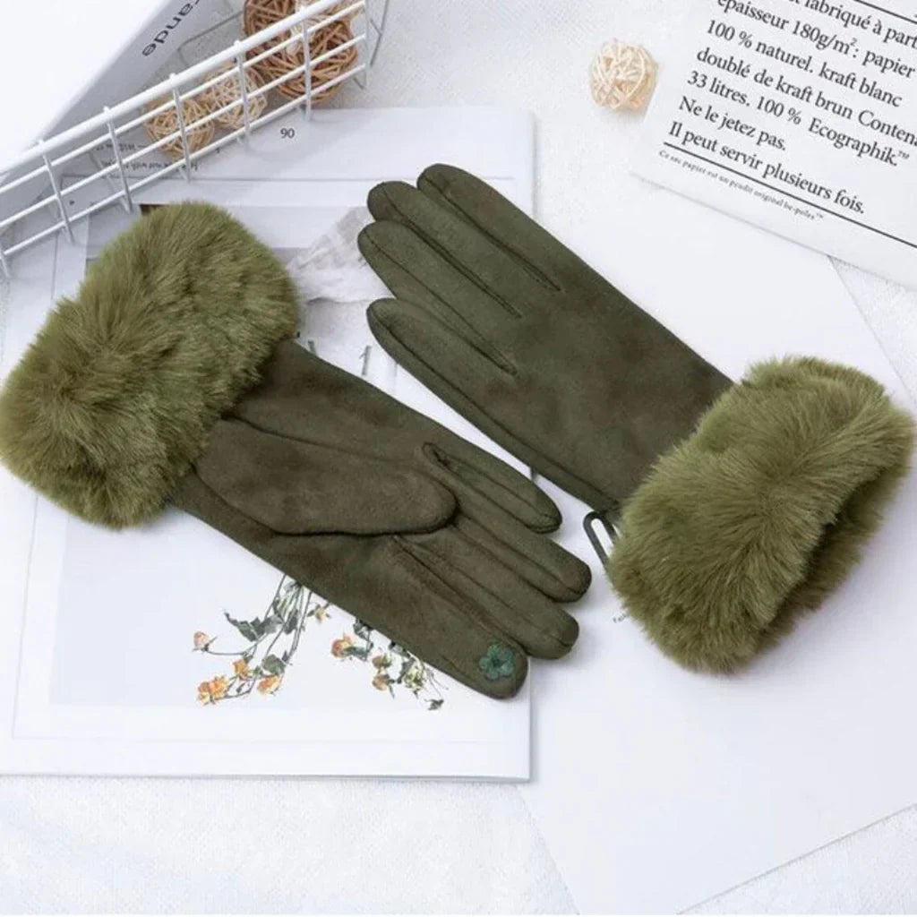 Met bont gevoerde handschoenen - Vrouwen Warme Faux Fur Fluwelen Winterhandschoenen-Boutique Moda