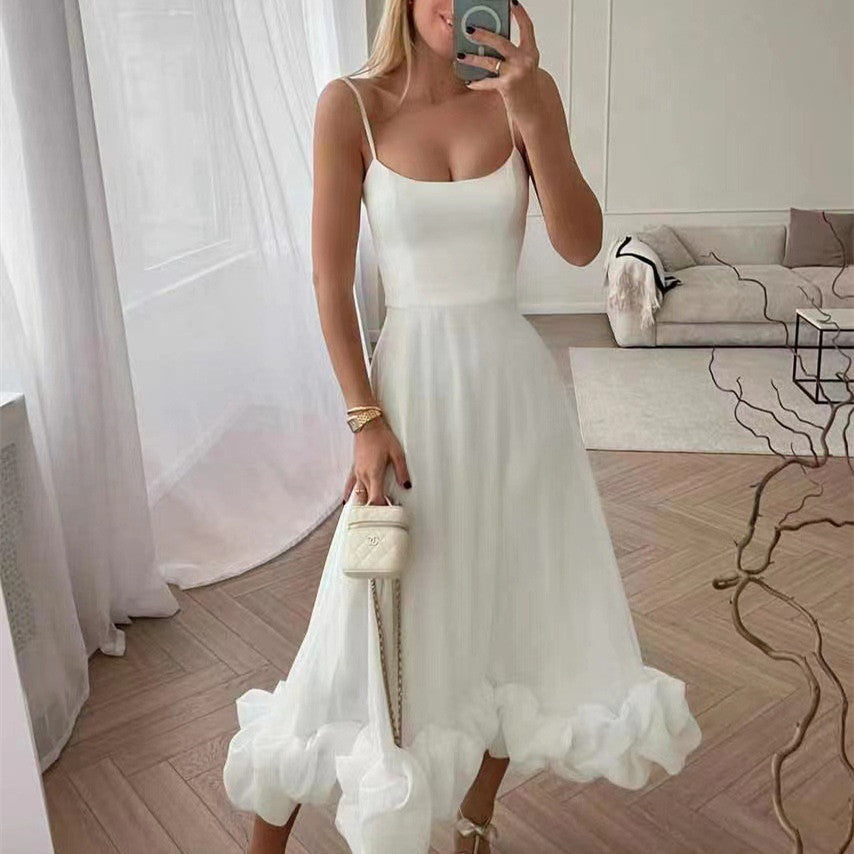 Midi Jurk - Spaghettibandjes - Ruches - Elegante Jurk - Zomerjurk-Boutique Moda