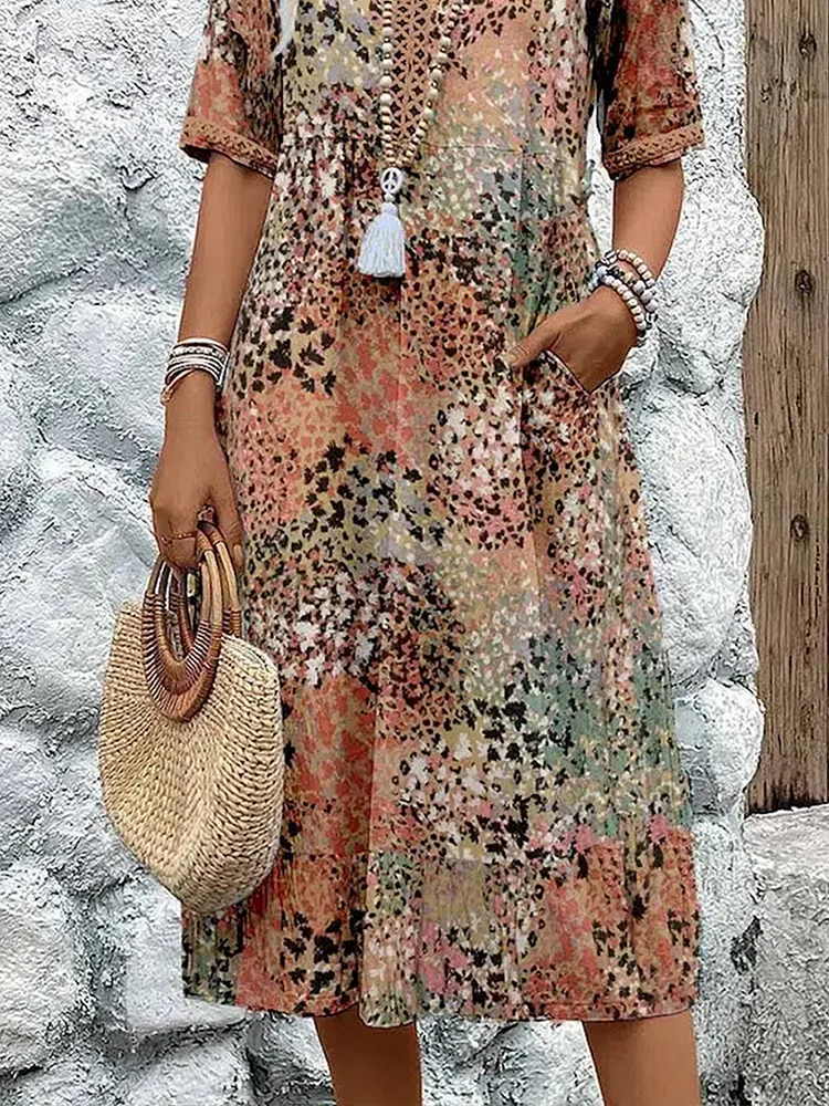 Midi-jurk | Dames Zomerjurk met Korte Mouwen-Boutique Moda