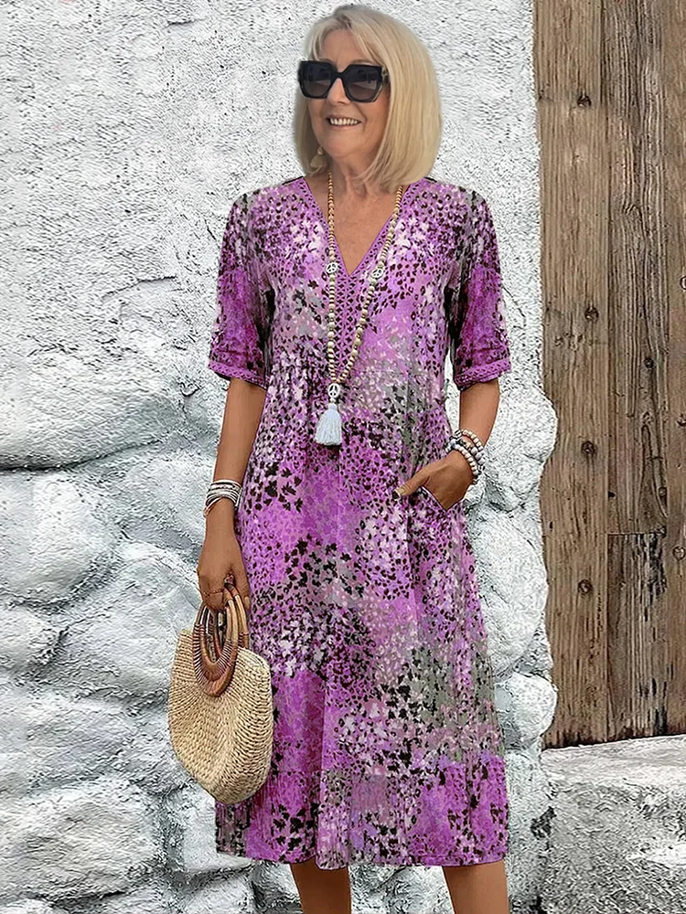 Midi-jurk | Dames Zomerjurk met Korte Mouwen-Boutique Moda