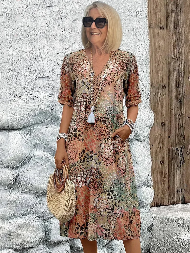 Midi-jurk | Dames Zomerjurk met Korte Mouwen-Boutique Moda