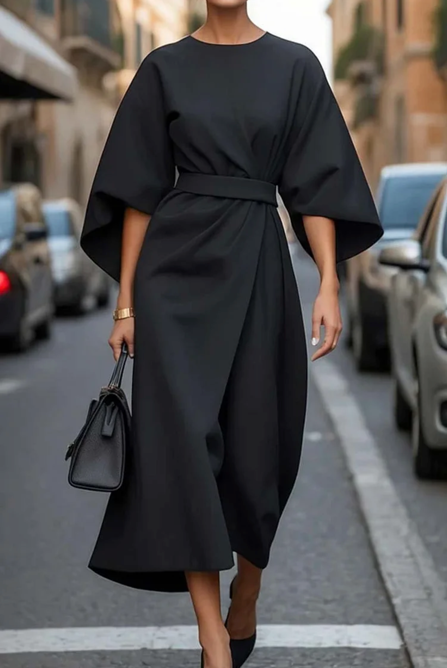 Midi-jurk - Elegante jurk met lange, wijde mouwen-Boutique Moda