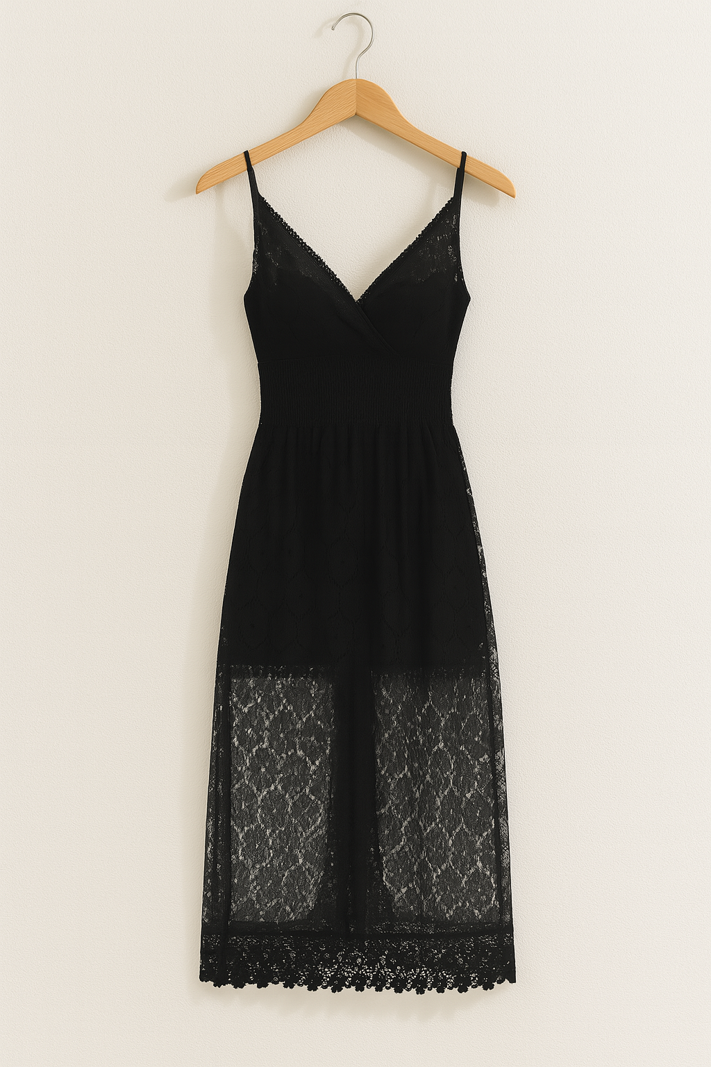 Midi-jurk - Spaghettibandjes - Split aan de voorkant - Kanten jurk - Zomerjurk-Boutique Moda