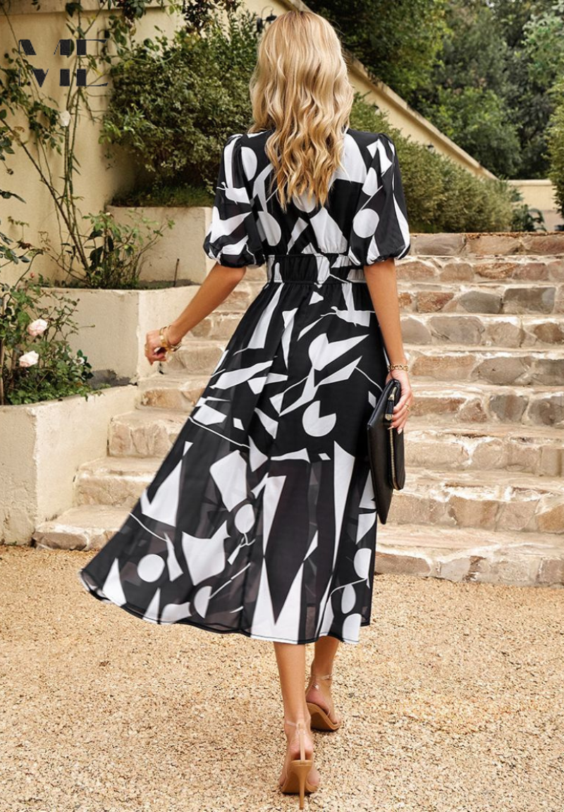 Midi-jurk | Zomer | Pofmouwen | Bloemenprint-Boutique Moda