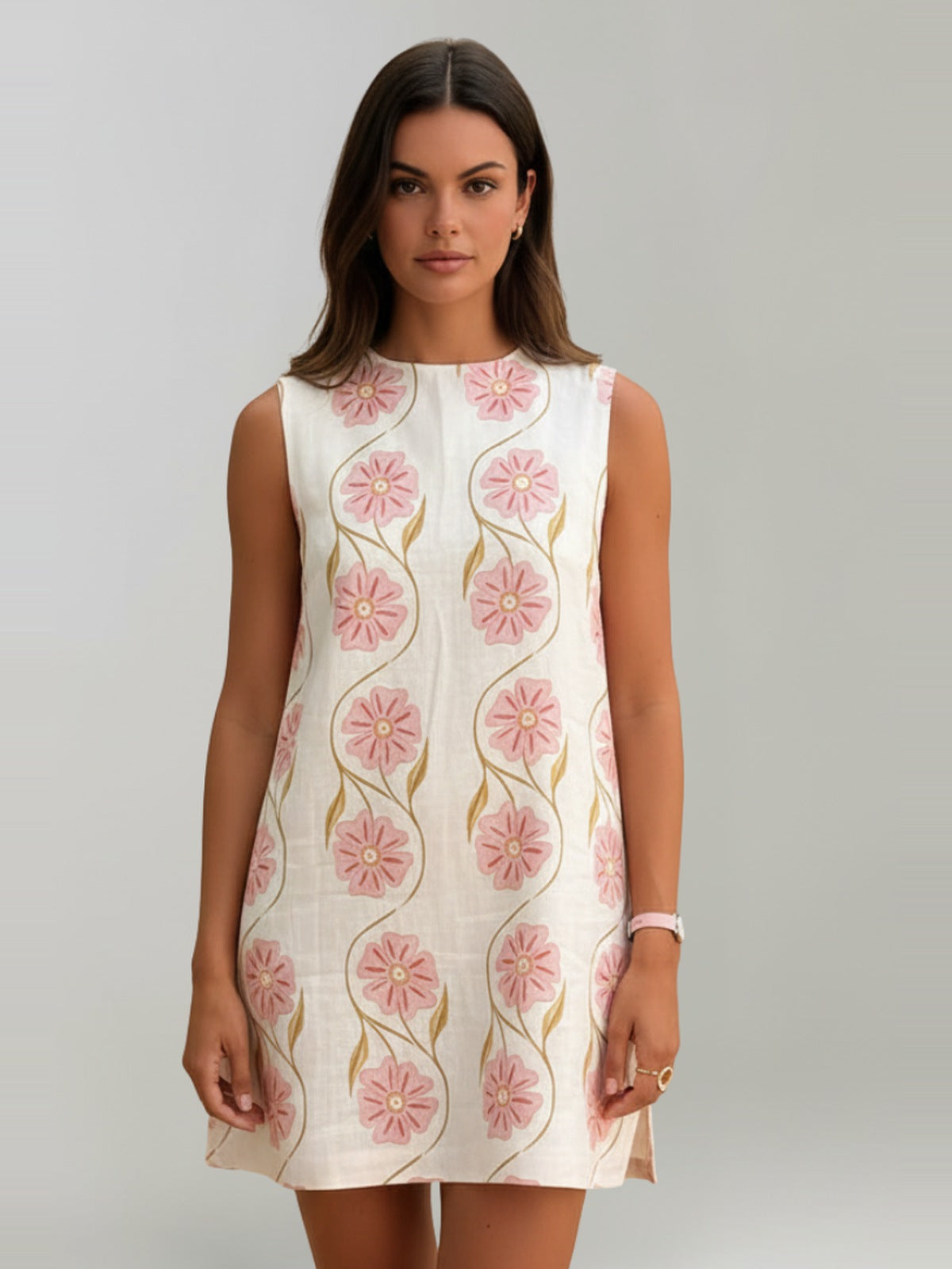 Mini-jurk | Mouwloos | Linnen | Bloemenjurk | Zomerjurk-Boutique Moda
