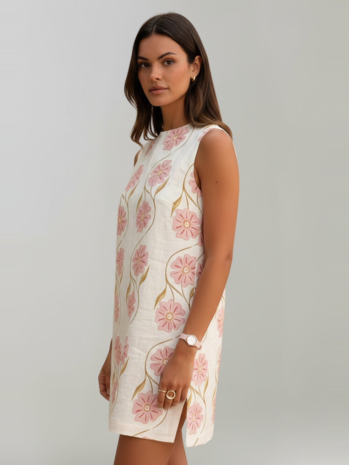 Mini-jurk | Mouwloos | Linnen | Bloemenjurk | Zomerjurk-Boutique Moda