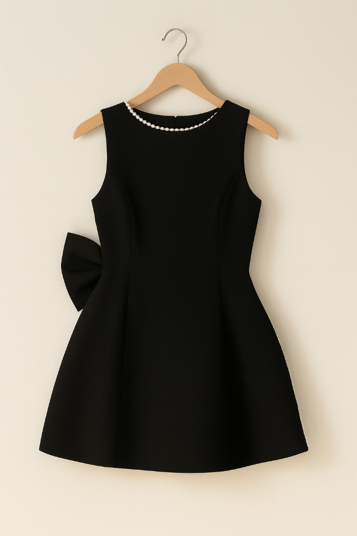 Mini-jurk - Mouwloos - Parels - Jurk met open rug - Jurk met strik-Boutique Moda