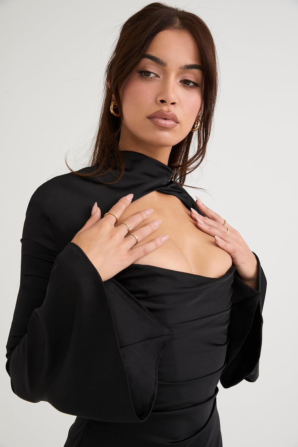 Mini-jurk - Uitgesneden korset feestjurk met lange mouwen-Boutique Moda