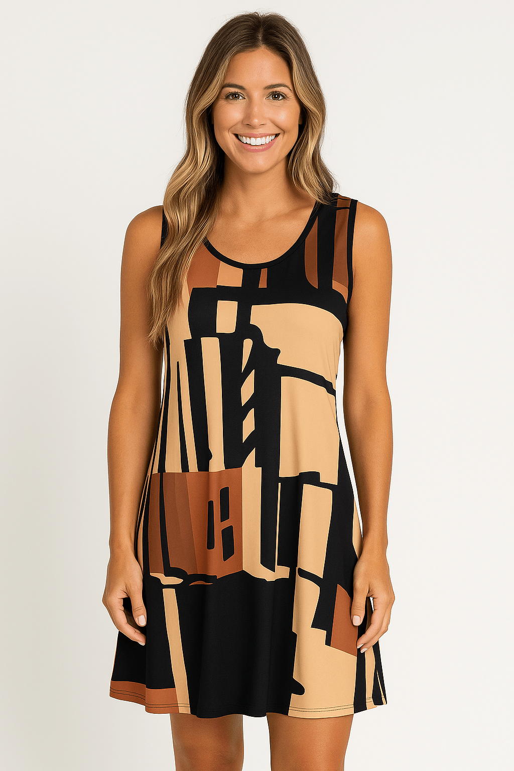 Minijurk – Bedrukte, mouwloze, loszittende jurk voor dames-Boutique Moda