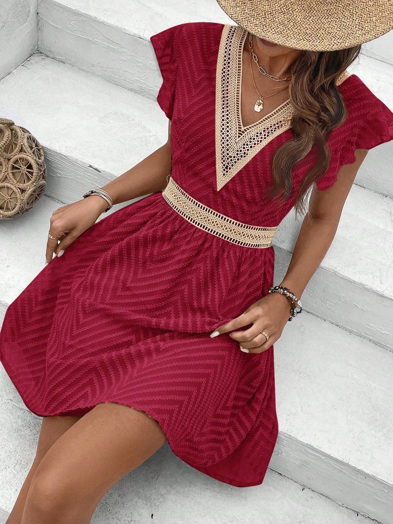 Minijurk | Soepelvallend | Vlindermouwen | Jurk met V-hals | Zomerjurk-Boutique Moda