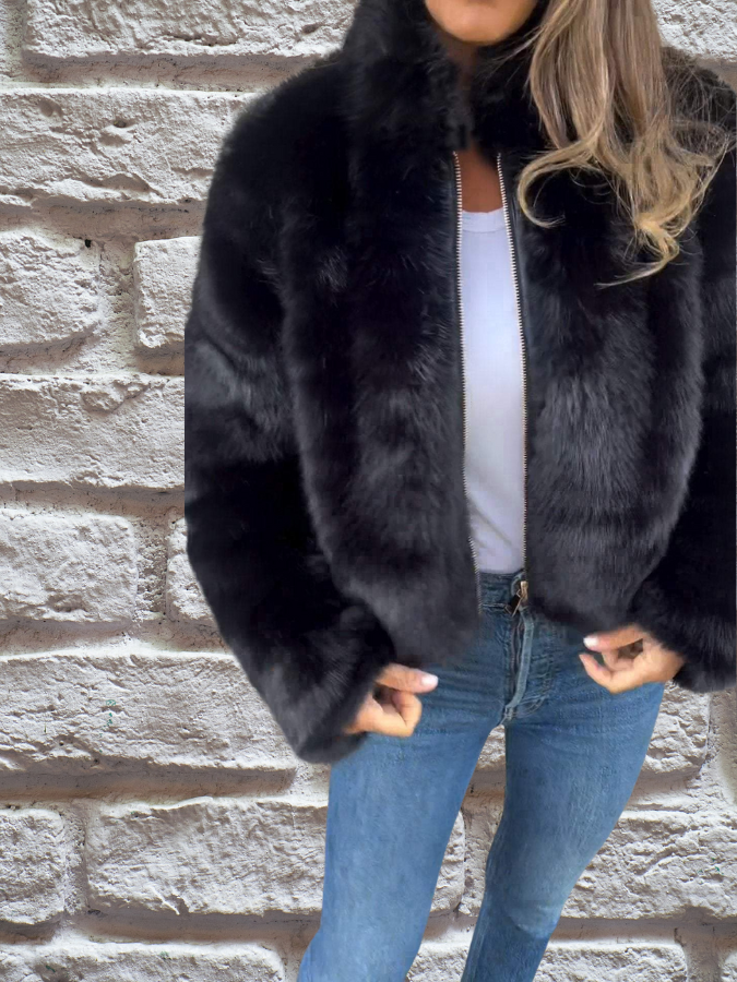 Nepbontjas | Pluizig | Ritssluiting | Korte bontjas | Damesjas-Boutique Moda