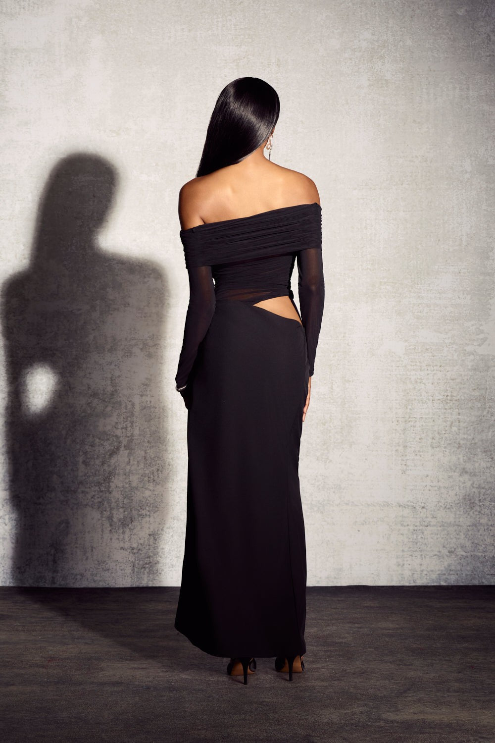 Off Shoulder Maxi Jurk | Zwarte Avondjurk Met Cut Out-Boutique Moda