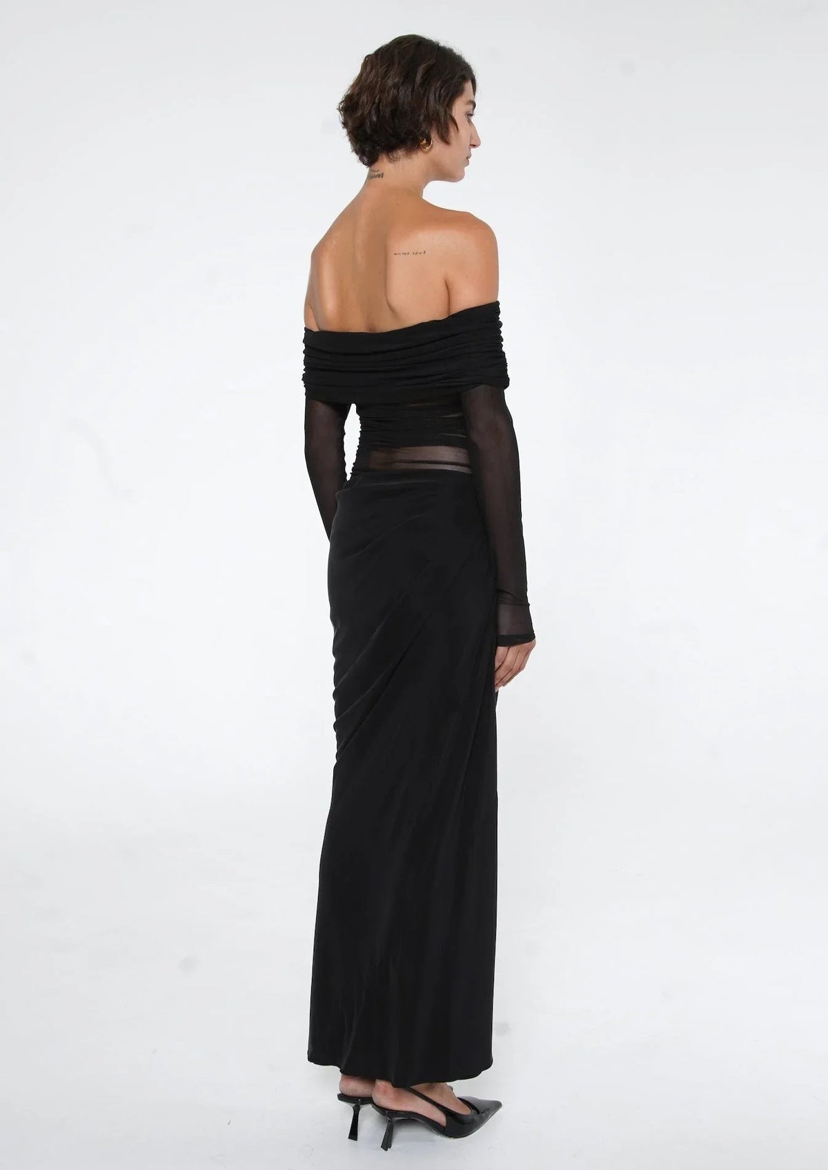 Off Shoulder Maxi Jurk | Zwarte Avondjurk Met Cut Out-Boutique Moda
