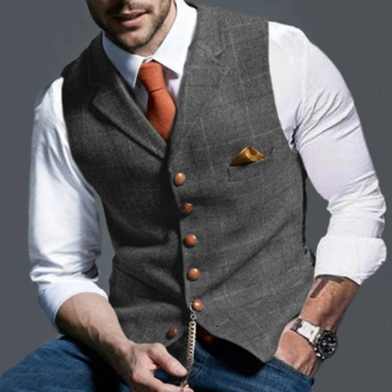 Oliver gilet | Elegant licht geruit gilet-Boutique Moda