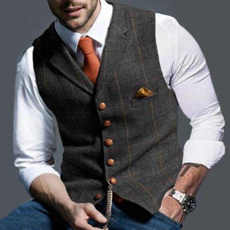 Oliver gilet | Elegant licht geruit gilet-Boutique Moda