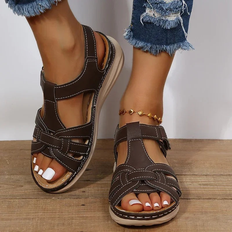 Orthopedische Sandalen Dames | Comfort Zomersandalen met Sleehak | Klittenband-Boutique Moda