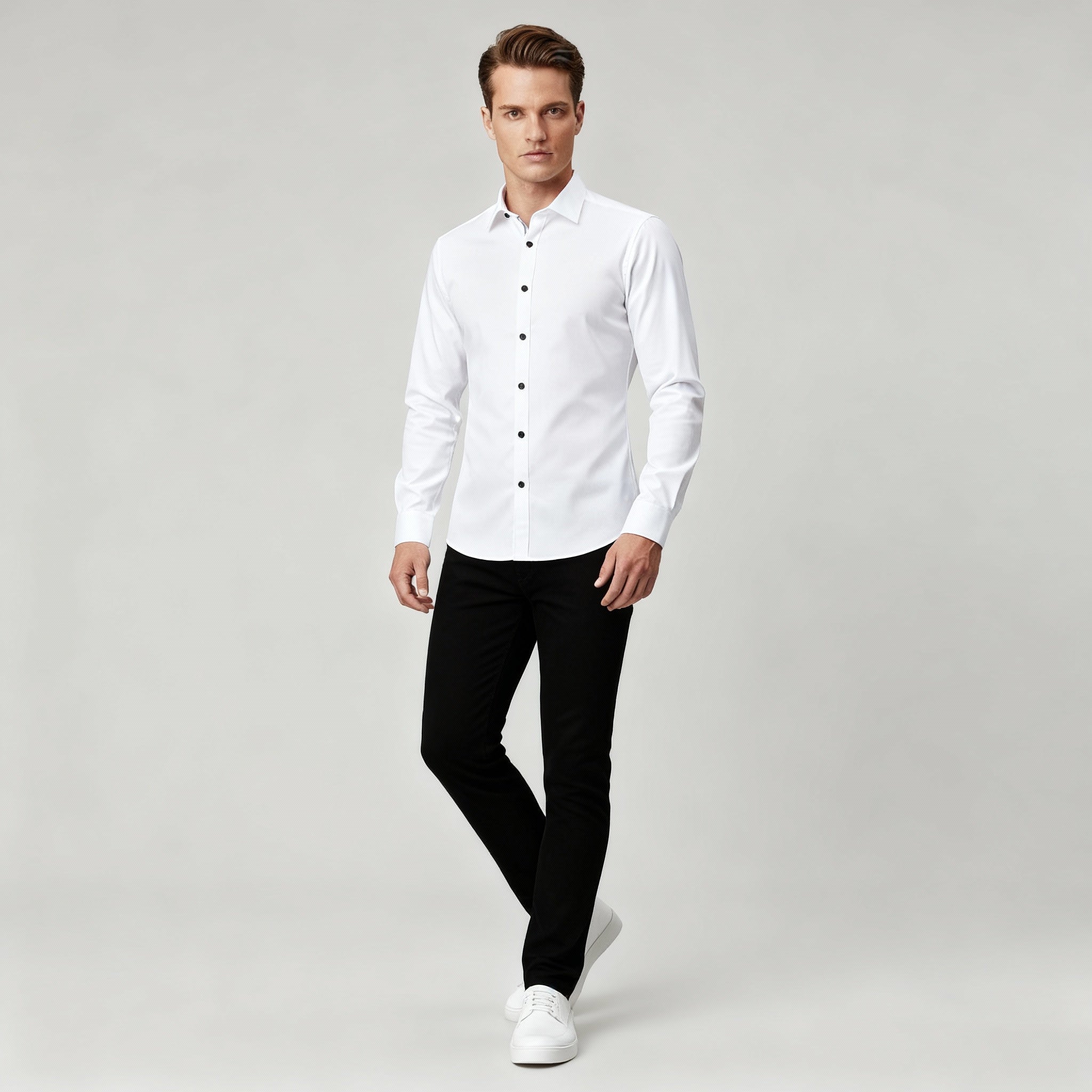 Overhemd met knopen - Slim fit - Lange mouwen - Oxford-overhemd - Herenoverhemd-Boutique Moda