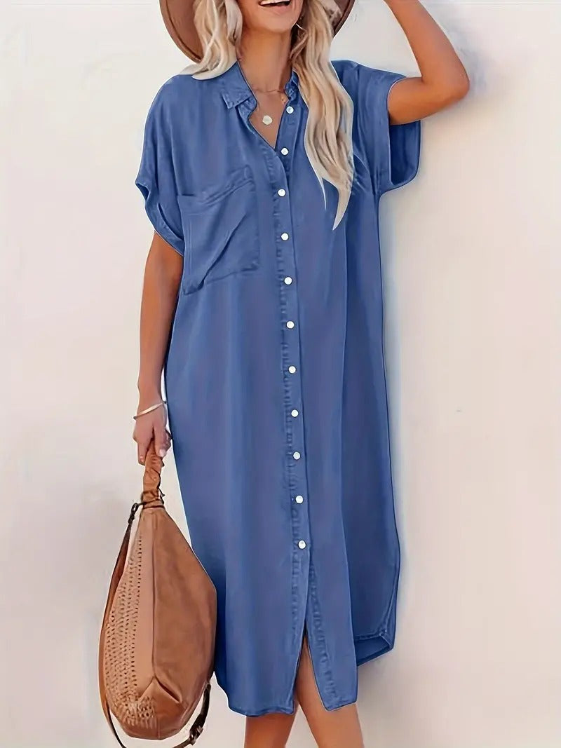 Overhemdjurk - Denim - Los model - Button-Up Jurk - Midi Jurk-Boutique Moda
