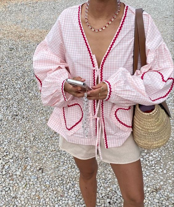 Oversized Blouse - Lange Mouw - Roze - Top met Bandjes Aan De Voorkant - Dameskleding-Boutique Moda