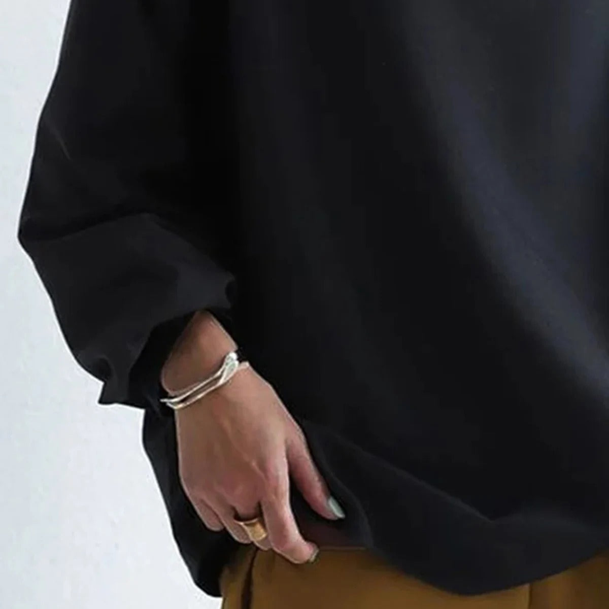 Oversized Blouse | Zwart | Lange Mouw | Blouse Met Hoge Hals | Dameskleding-Boutique Moda