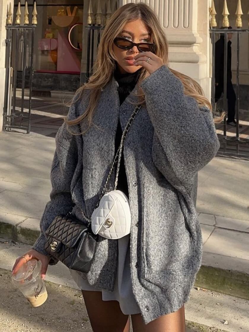 Oversized Jas | Grijs | Herfst | Bomberjas | Damesjas-Boutique Moda