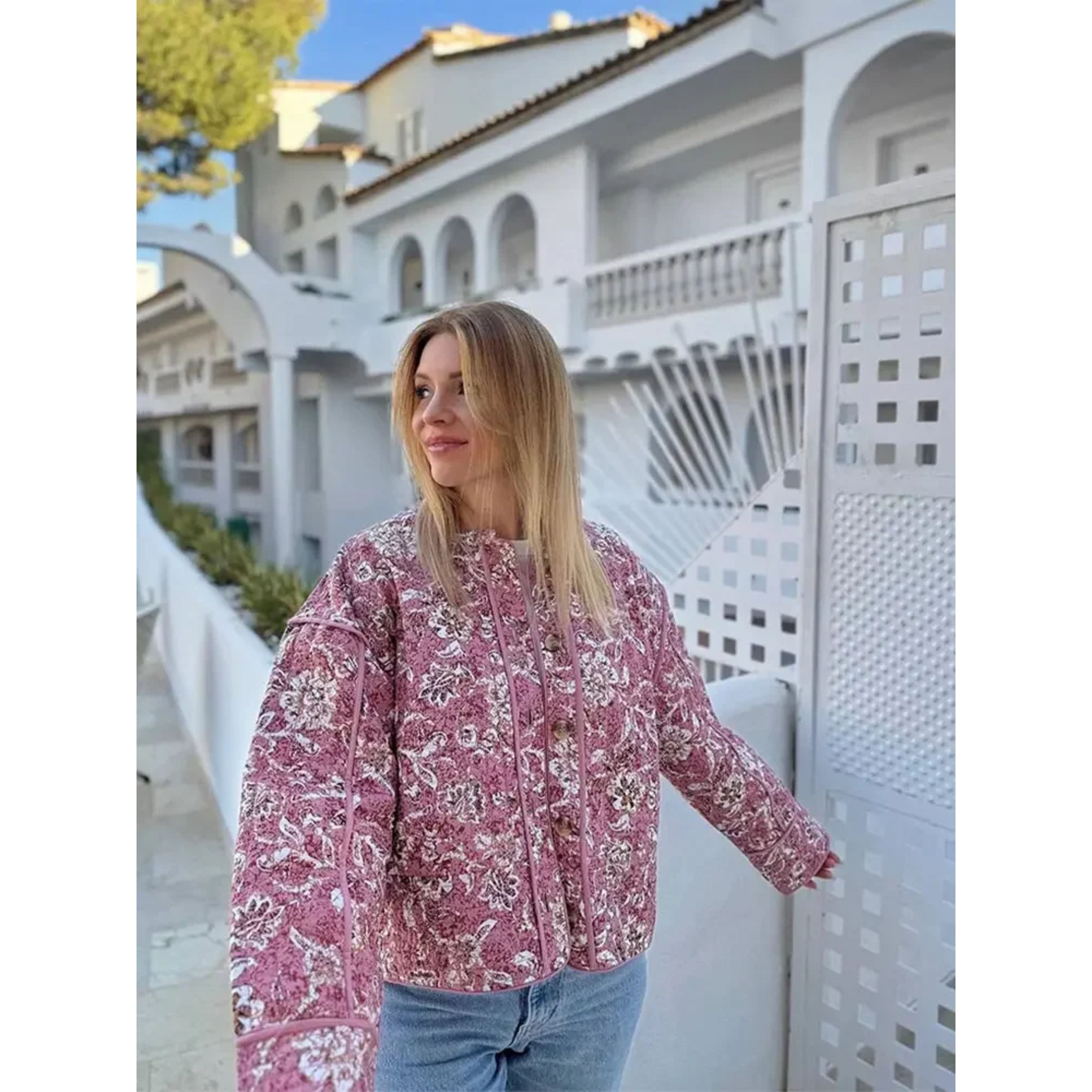 Oversized Jas - Loose Fit Roze Gewatteerde Jas voor dames-Boutique Moda