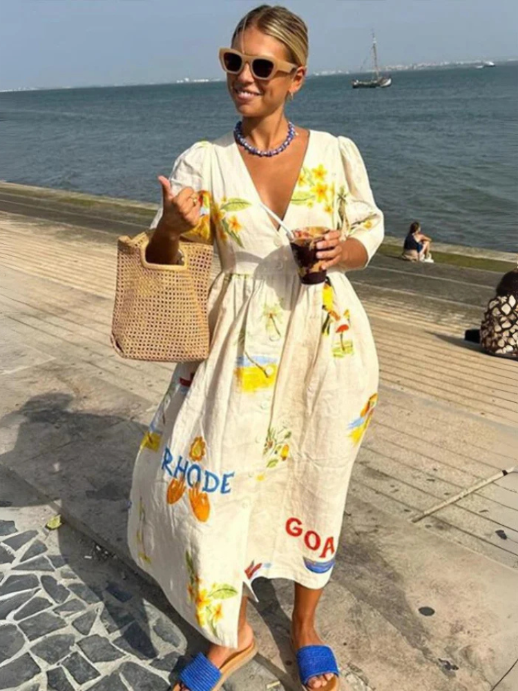 Oversized Jurk - Korte Mouw - V-Hals - Midi Jurk - Zomerjurk-Boutique Moda