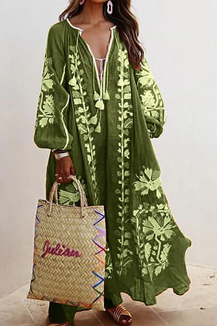 Oversized Jurk | V-Hals | Lange Mouwen | Boho Jurk | Maxi Jurk-Boutique Moda