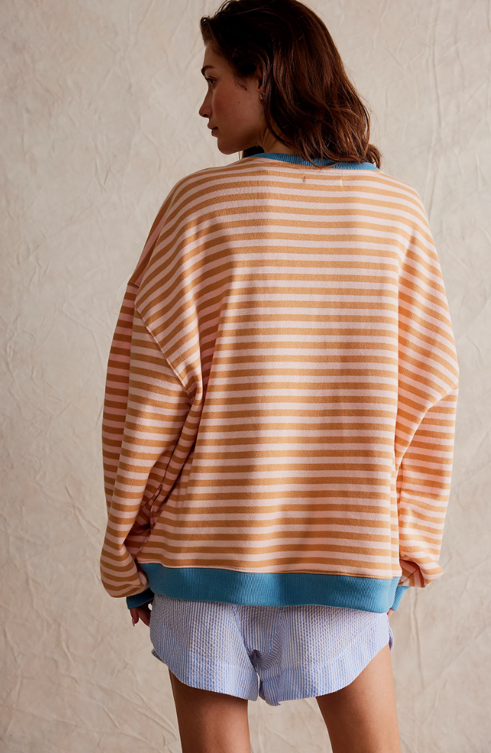 Oversized Sweater - Gestreept oversized shirt met lange mouwen voor dames-Boutique Moda