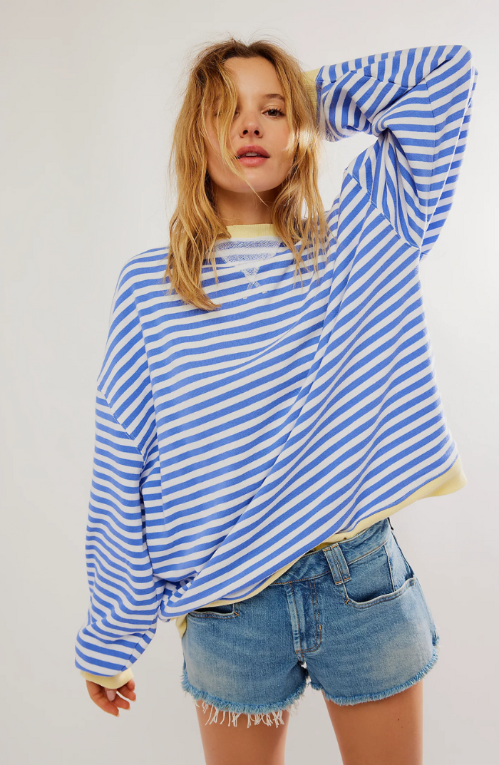Oversized Sweater - Gestreept oversized shirt met lange mouwen voor dames-Boutique Moda