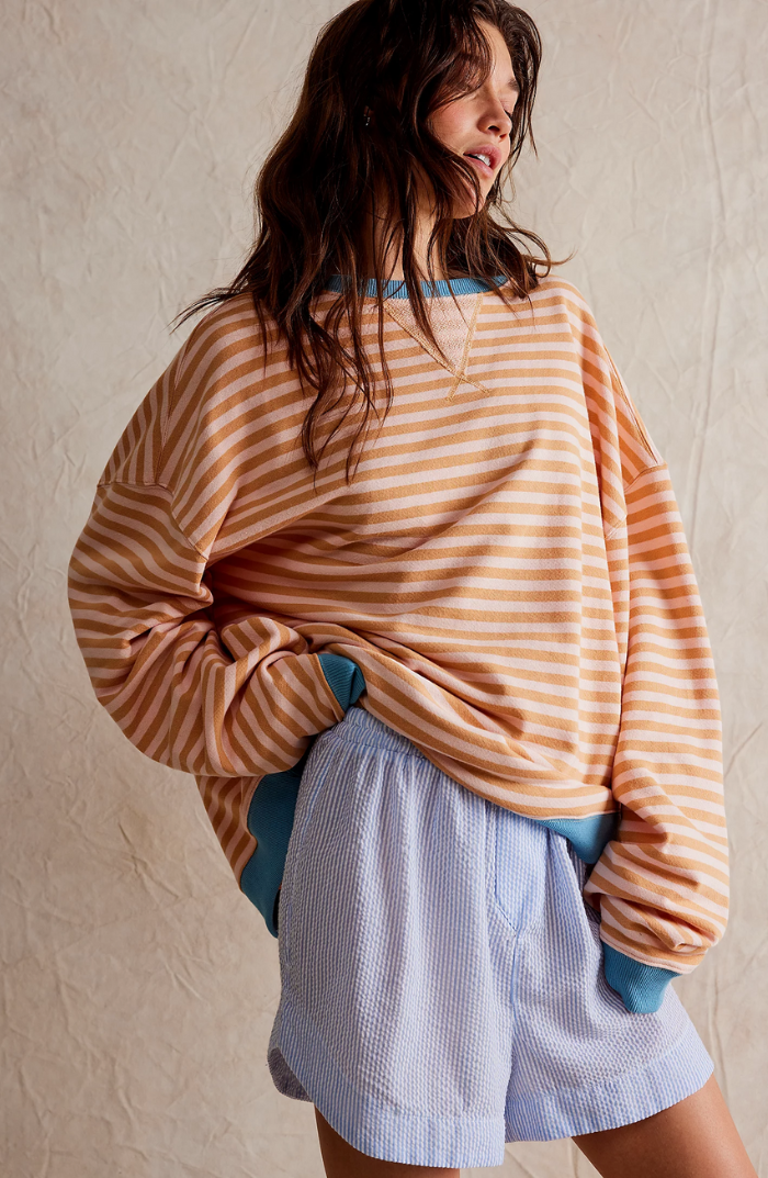 Oversized Sweater - Gestreept oversized shirt met lange mouwen voor dames-Boutique Moda