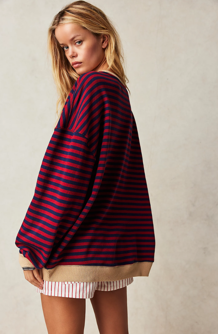 Oversized Sweater - Gestreept oversized shirt met lange mouwen voor dames-Boutique Moda