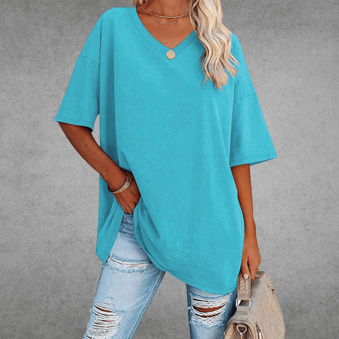 Oversized T-shirt - Lang - Losse pasvorm - T-shirt met V-hals - Dames-top-Boutique Moda
